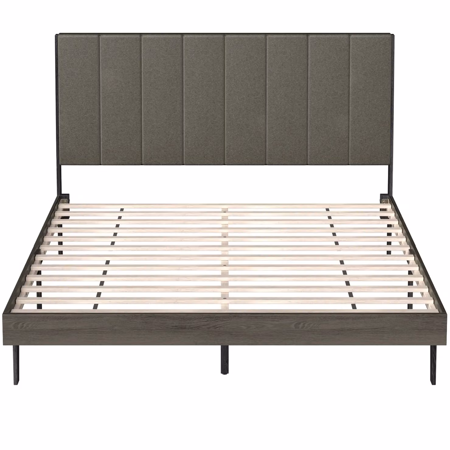 Costway Upholstered Bed Frame with Wooden Slats Support in Grey, 150 x 200 cm – 9