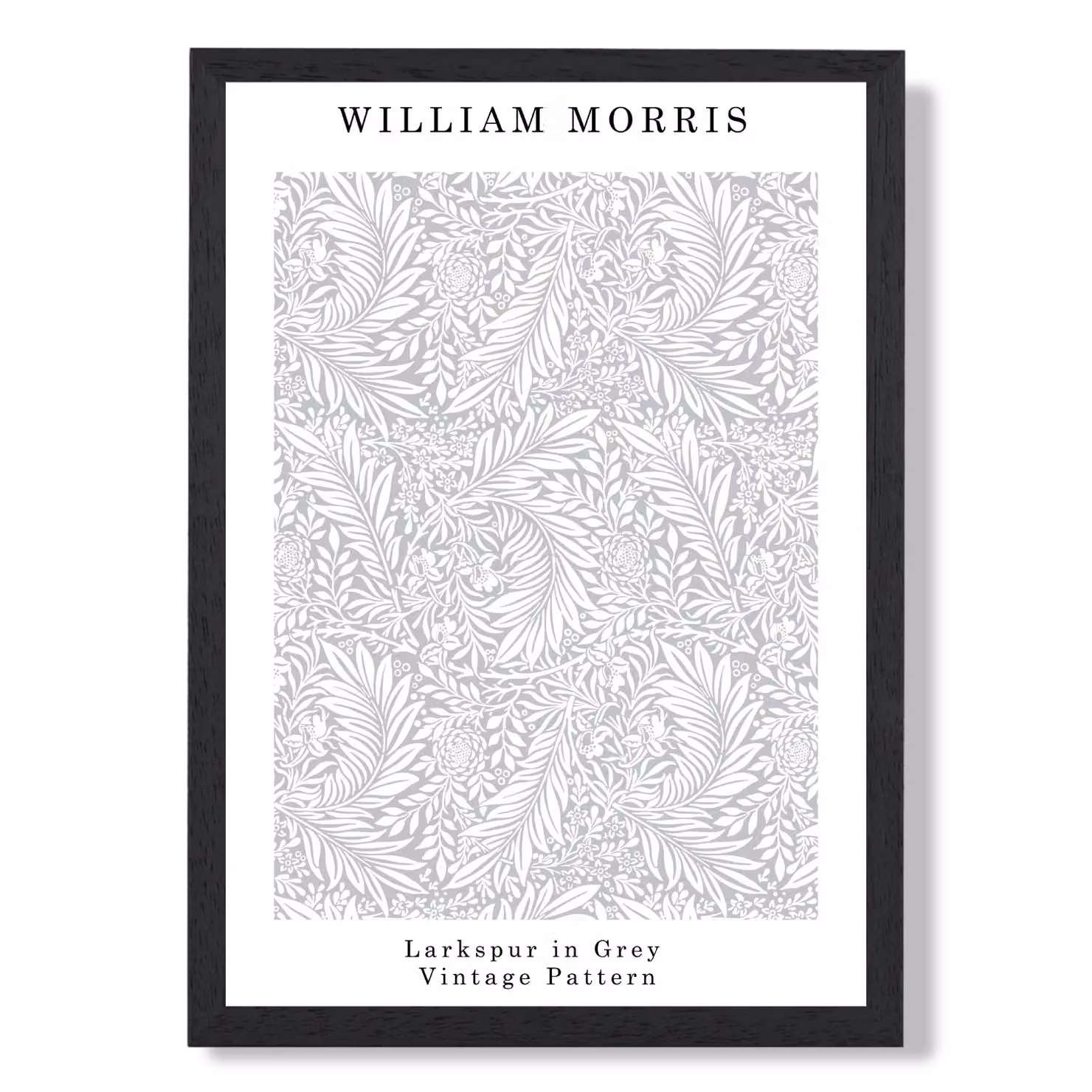 ARTZE William Morris Larkspur Floral Art Print in Grey with Black Frame, A3 Size – 2