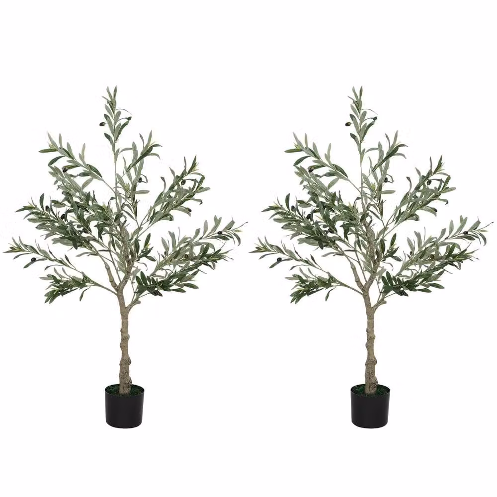 STILVORA Set of 2 Green Artificial Tabletop Olive Trees in Metal and Concrete Pots – 2