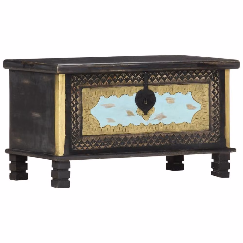 Berkfield Home Black Solid Mango Wood Storage Chest W/D/H: 80 x 40 x 45 cm – 2