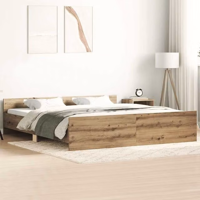 Berkfield Home Artisan Oak Bed Frame in Brown, Engineered Wood, W/D/H: 160 x 200 cm