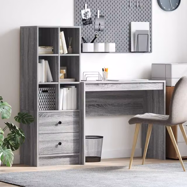 Berkfield Modern Writing Desk with Storage in Grey Sonoma Engineered Wood