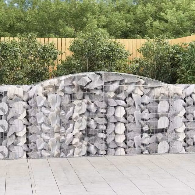 Berkfield Home Arched Gabion Baskets, 7 Piece Set, Silver Galvanised Steel, W: 400 cm, D: 50 cm, H: 100-120 cm – 1