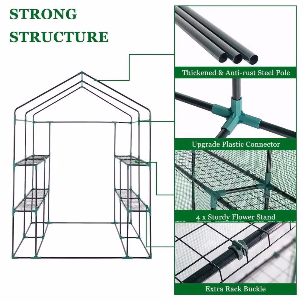 Nordara 8-Shelf Walk-in Greenhouse in Green, W/D/H: 143 x 143 x 195 cm – 2