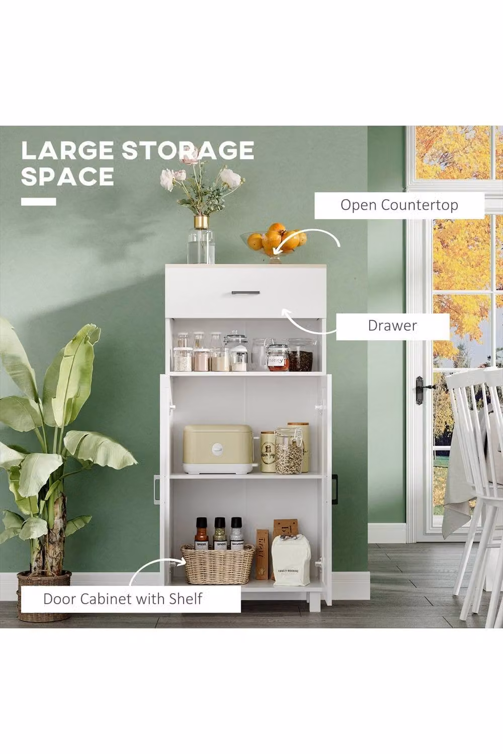 ERGOVEXA Modern Freestanding White Kitchen Cupboard Tall Unit with Hinged Doors and Internal Shelves, H 130 cm x W 60 cm x D 30 cm – 2