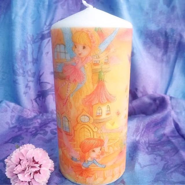 Viki Fairy Pillar Candle in White and Multicolour