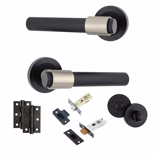 AXS Hardware Dakota Internal Door Handle Pair in Black with Rose for Wooden Doors and Standard UK Tubular Latches