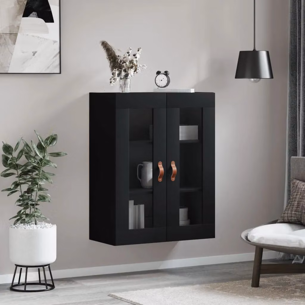 Berkfield Home Wall Mounted Cabinet with Glass Doors, Black, W/D/H: 69.5 x 34 x 90 cm – 3