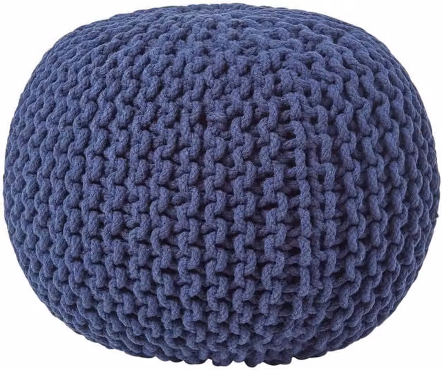 Homescapes Round Navy Blue Cotton Knitted Pouffe, Diameter: 40 cm