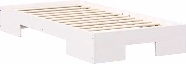 Berkfield Home Floor Bed Frame with Storage in White Solid Pine Wood W/D/H: 100 x 200 x 25 cm