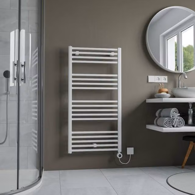 Bathroom Kingdom Eros Electric Heated Towel Rail, White, H 117.4 cm x W 60 cm – 1