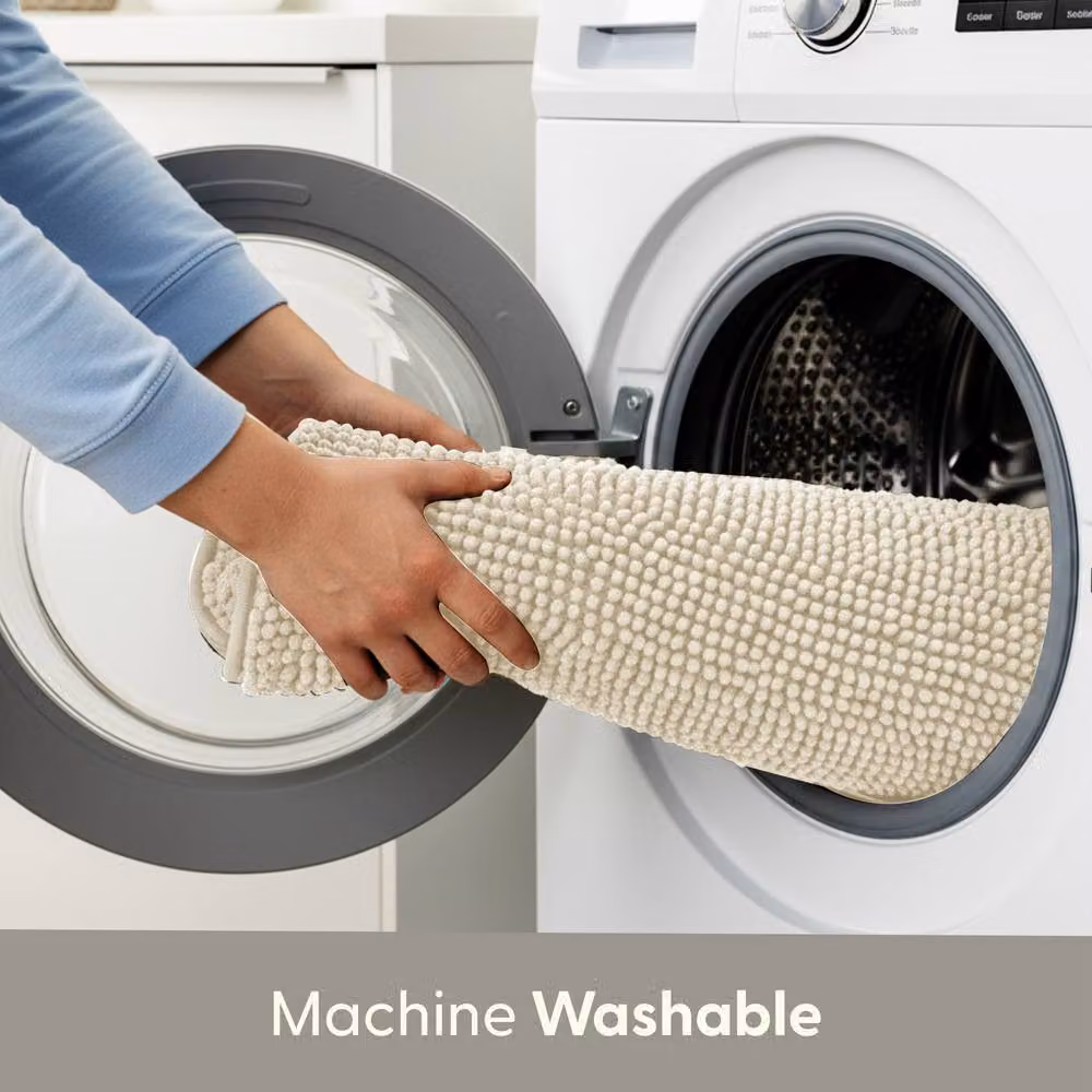 Keplin Non-Slip Microfibre Chenille Bath and Toilet Mat in Beige, W: 40 cm, D: 60 cm – 3