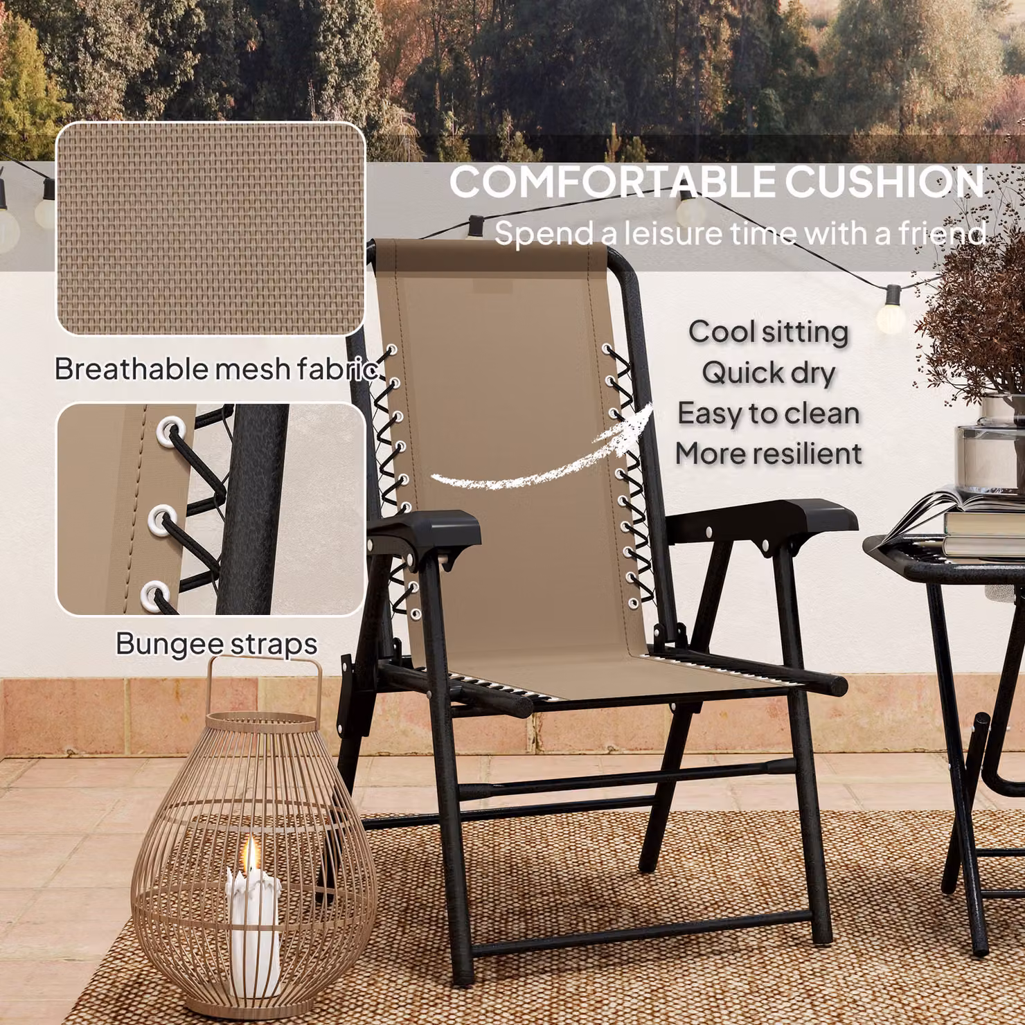 Outsunny Three-Piece Modern Garden Table and Chair Set in Beige – 6