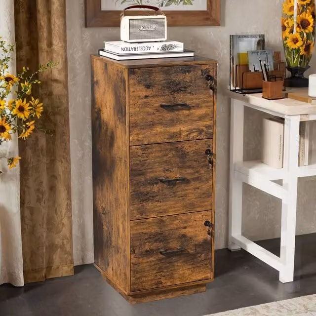 EONLION Brown Lockable 3 Drawer File Cabinet – 1