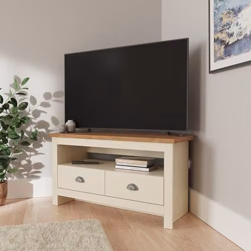 GFW Lancaster Country Style Corner TV Unit in White and Oak, W/D/H: 95.0 x 45.0 x 51.0 cm – 2