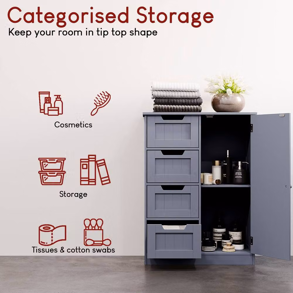 HD Designs Priano Freestanding Bathroom Storage Unit with 4 Drawers and 1 Door in Matt Dark Grey – 4