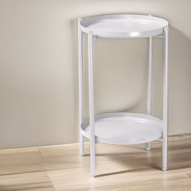 Pirlo Plush 2 Tier Round Metal Coffee Table in White