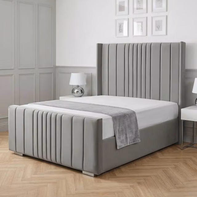 Living Comfort Bedz Cambridge Grey Velvet Wingback Ottoman Gas Lift Storage Bed, W/D/H: 120 x 200 cm