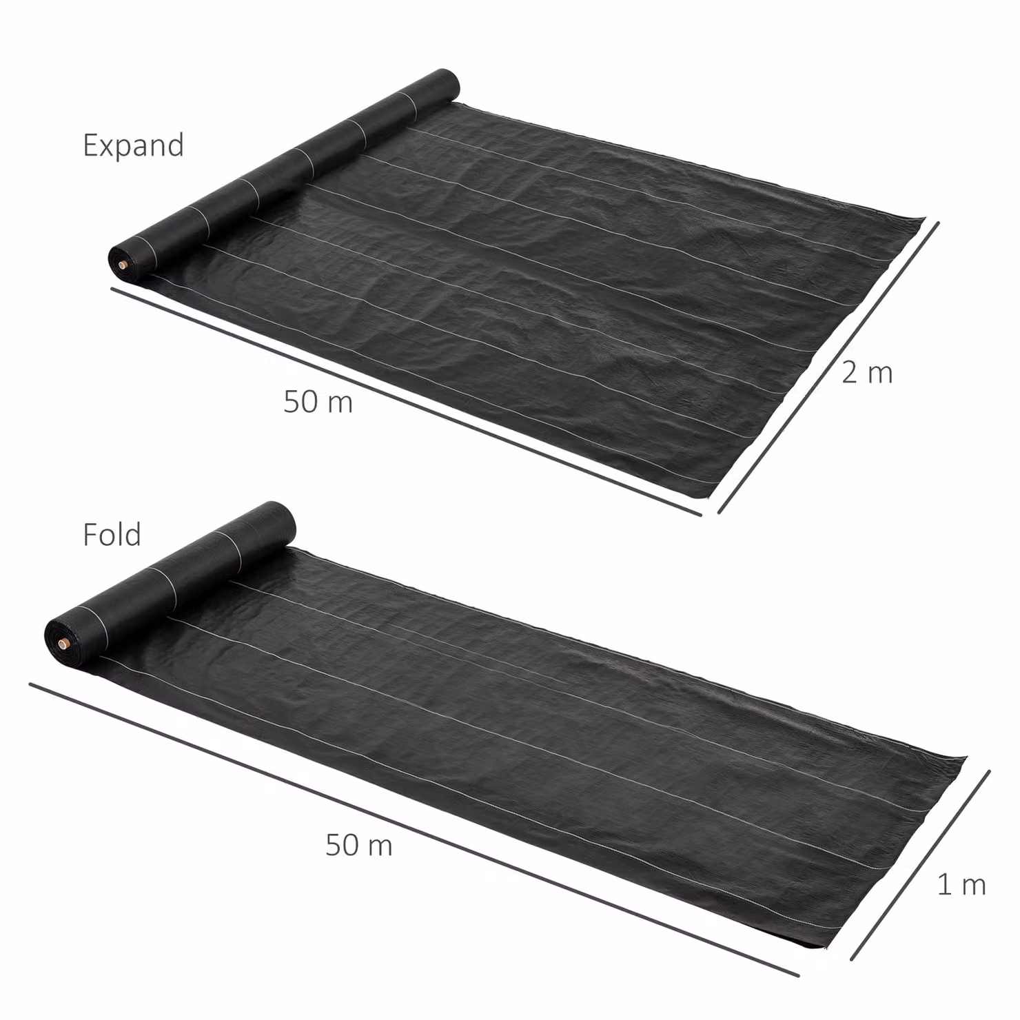 Outsunny Black Heavy-Duty Weed Control Fabric Landscape Mat, 2 x 50 m – 3