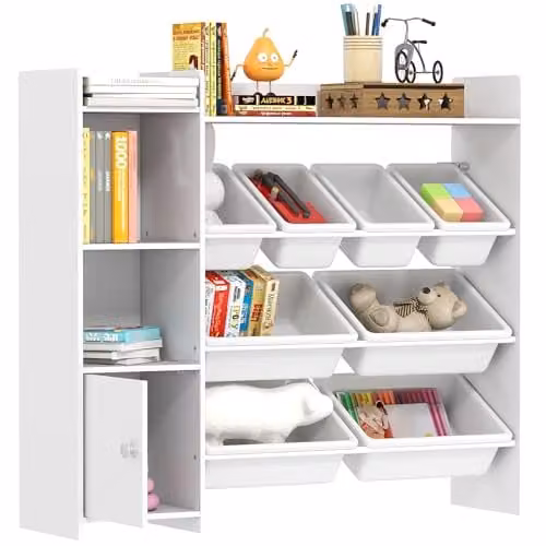 AIYAPLAY Toy Storage Unit with 8 Removable Bins for Childrens Playroom, White, H 112.5 x W 100 x D 30 cm – 1