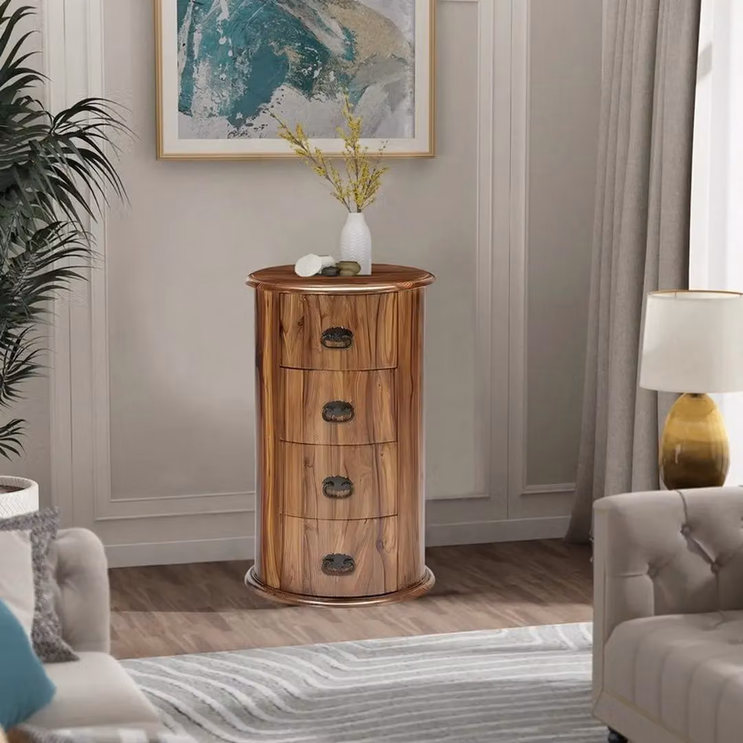 Jaipur Furniture Ltd 4 Drawer Drum Chest in Brown Sheesham Wood, W: 45 cm, D: 45 cm, H: 70 cm – 2