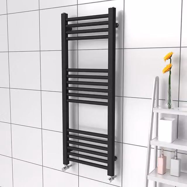 Lux Heat Black Steel Ladder Towel Radiator, W: 40 cm, H: 100 cm