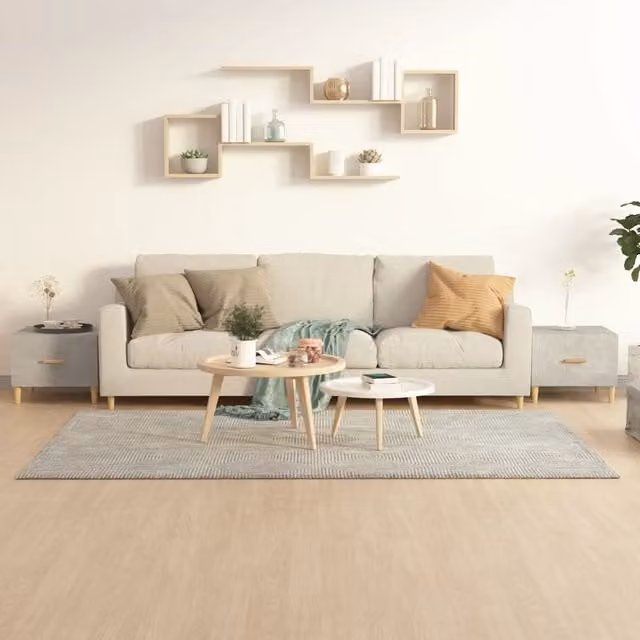 Berkfield Home Set of 2 Square Coffee Tables in Concrete Grey, W/D/H: 50 x 50 x 40 cm