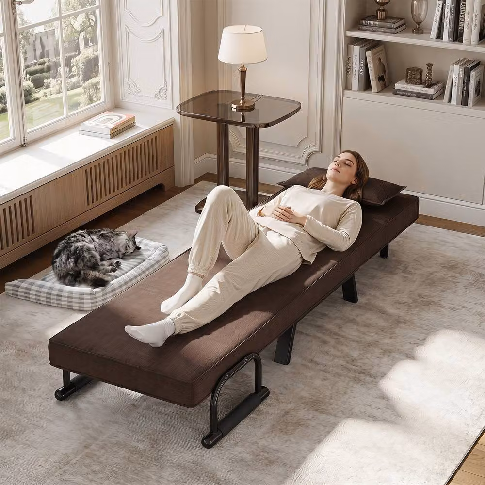Costway Convertible Sleeper Chair and Folding Sofa Bed with Adjustable Backrest in Brown – 4