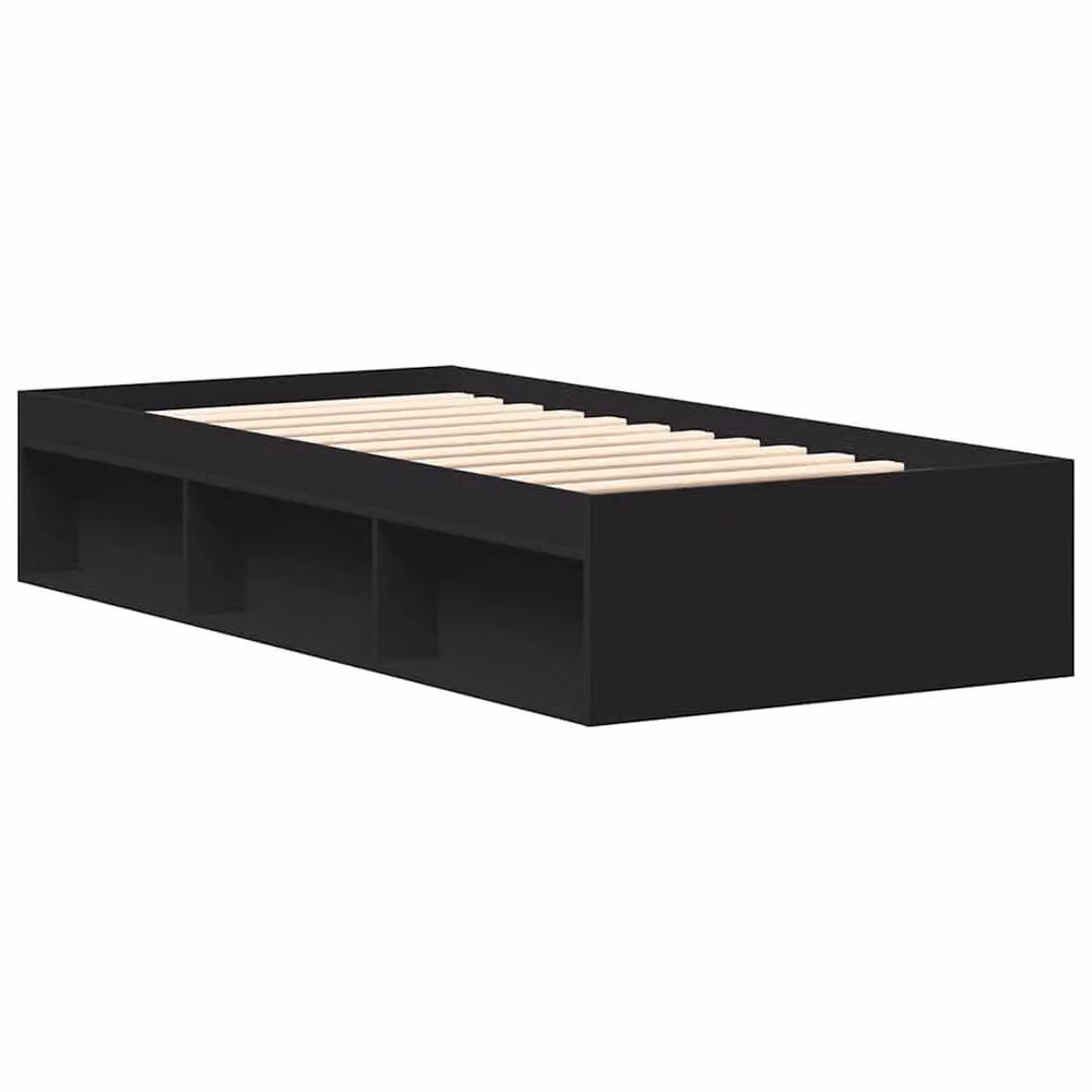 Berkfield Home Modern Black Bed Frame with Side Compartments W/D/H: 90 x 200 cm – 3