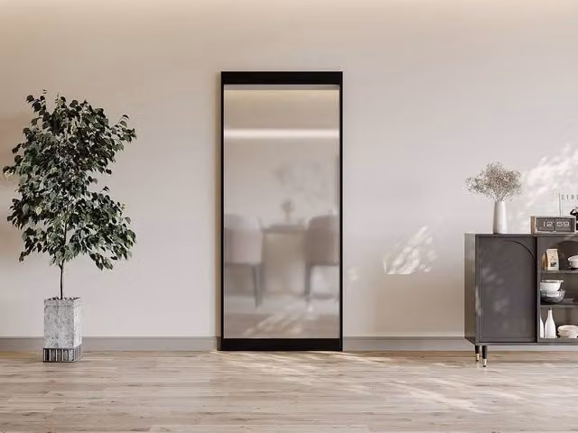 TORIPA Minimalist Black Aluminium Sliding Door with Transparent Glass, H: 210.0 cm x W: 83.0 cm