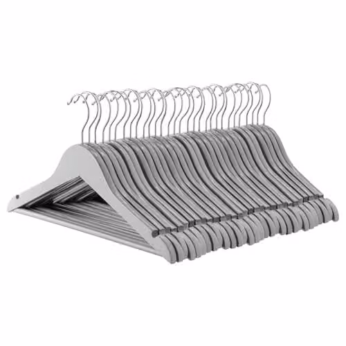 Harbour Housewares Grey Wooden Childrens Coat Hangers with Trouser Bar and Swivel Hook, Pack of 30 – 1