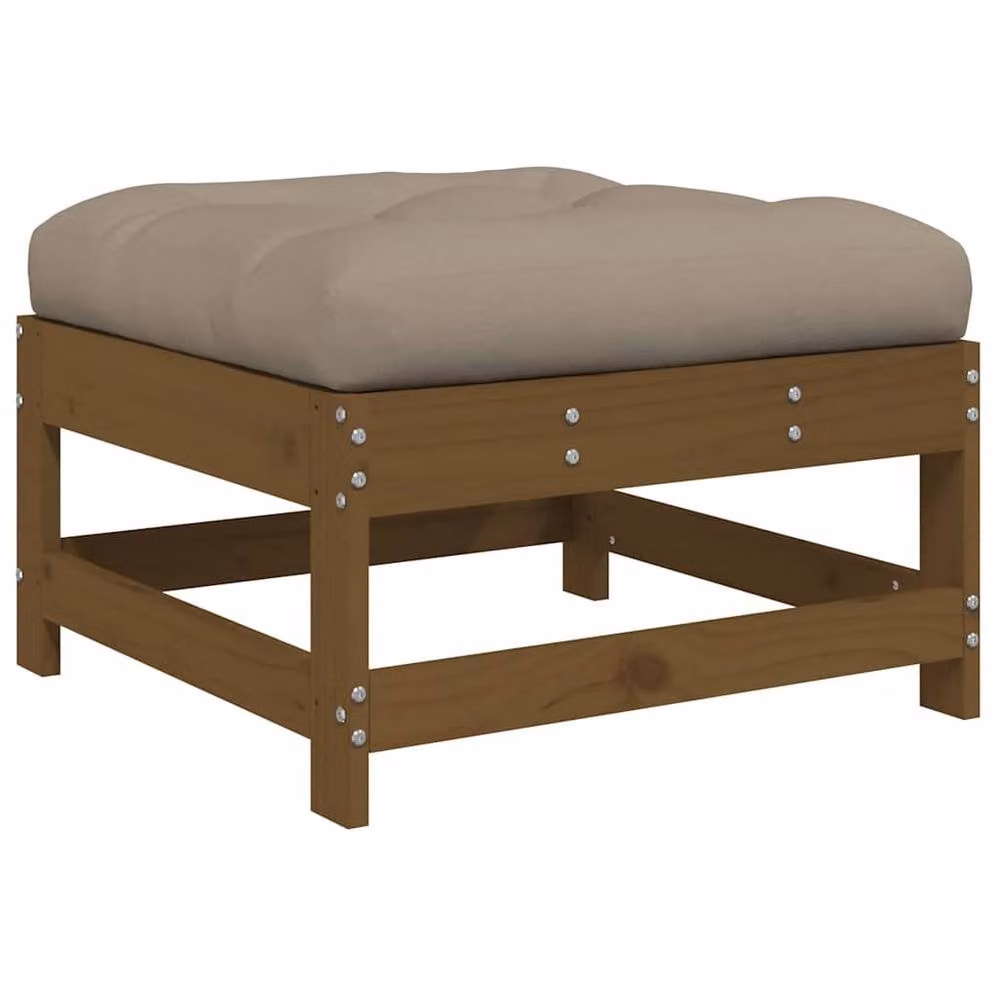 Berkfield Home Rustic Garden Footstool with Cushion in Honey Brown Solid Pine Wood – 4