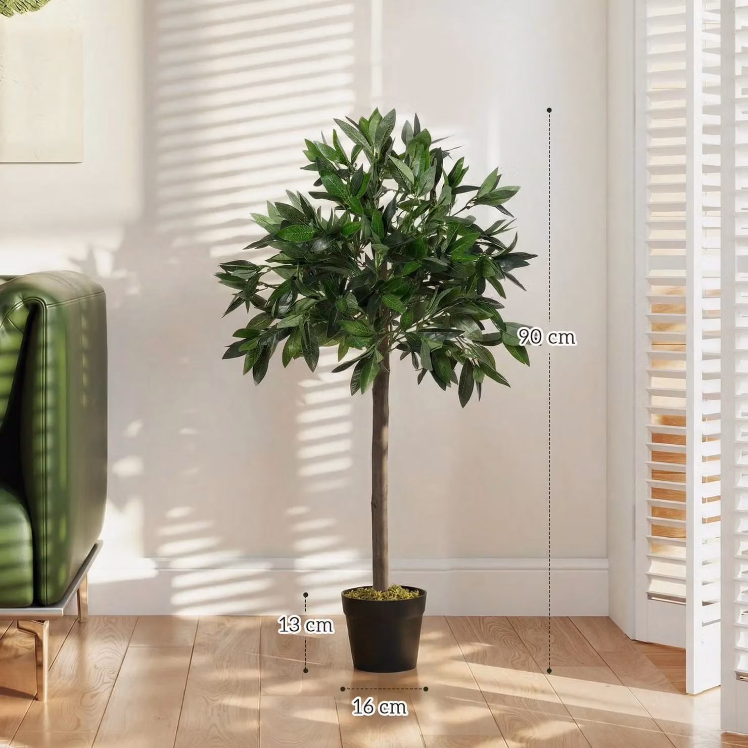 Outsunny Set of 2 Artificial Bay Laurel Topiary Trees in Green, Height: 90 cm – 4