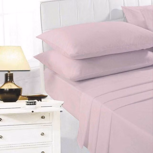 K Collection Pink Cotton Percale Fitted Sheet, W/D/H: 140 x 200 cm