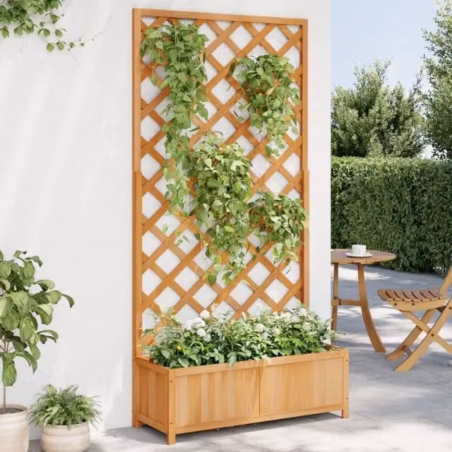 Berkfield Home Brown Solid Wood Fir Planter with Trellis