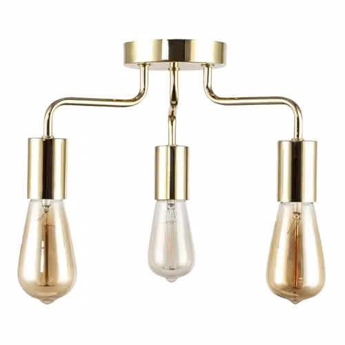 Happy Homewares Modern Gold Semi Flush Ceiling Light, W/D/H: 36 x 36 x 17 cm