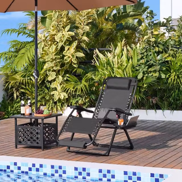 Yaheetech Black Foldable Lounge Chair with Soft Padded Cushions and Adjustable Headrest