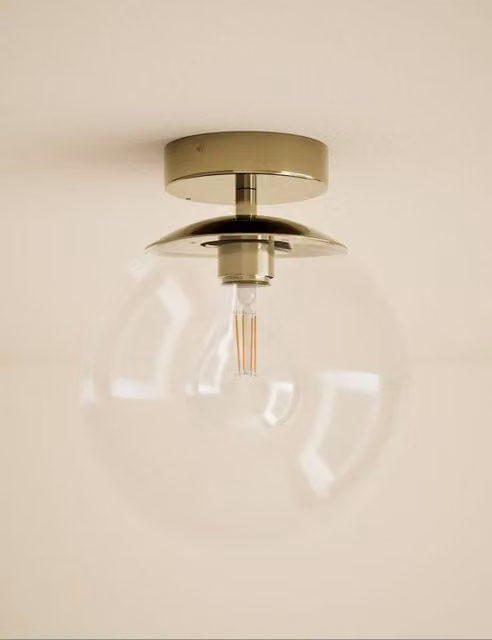 M&S Aurora Modern Flush Ceiling Light in Gold/Brass with Transparent Glass Sphere