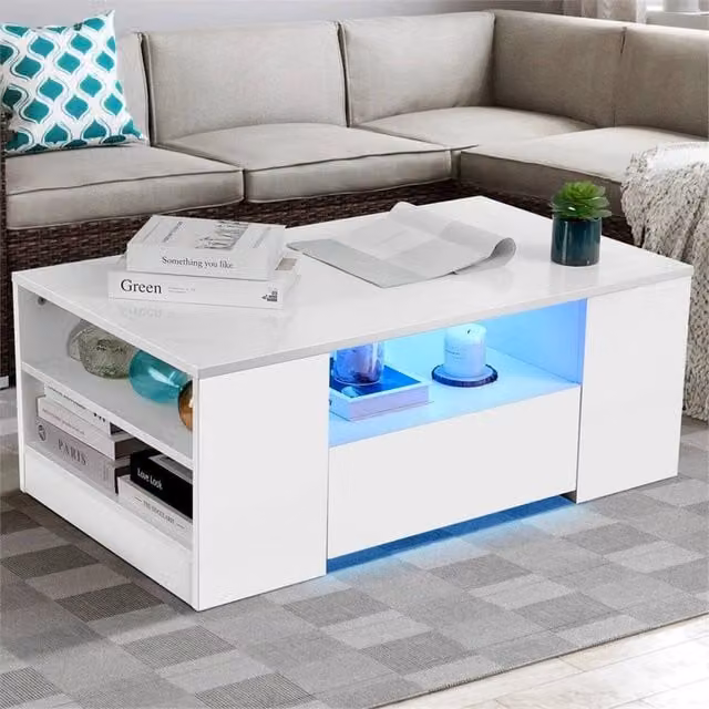 Kelvenix LED Wooden Coffee Table with 2 Drawers in White and Oak – 1