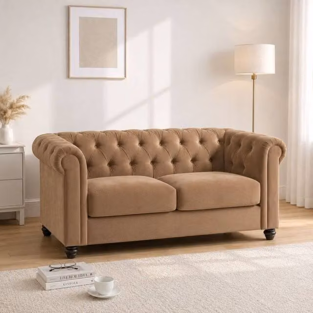 Sofaya Hampton 2 Seater Chesterfield Velvet Sofa in Brown