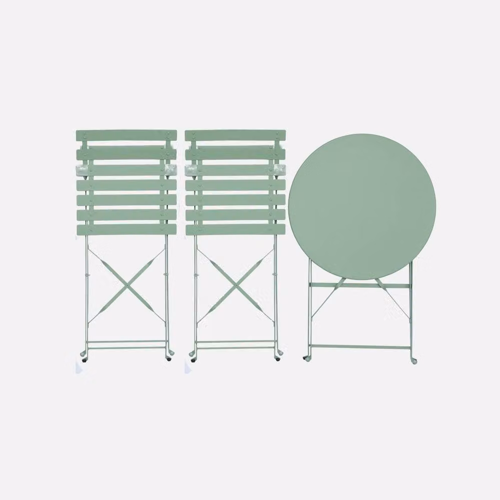 sweeek Round Folding Metal Bistro Garden Table and 2 Chairs Set in Matt Green, W/D/H: 60 x 60 x 71 cm – 1