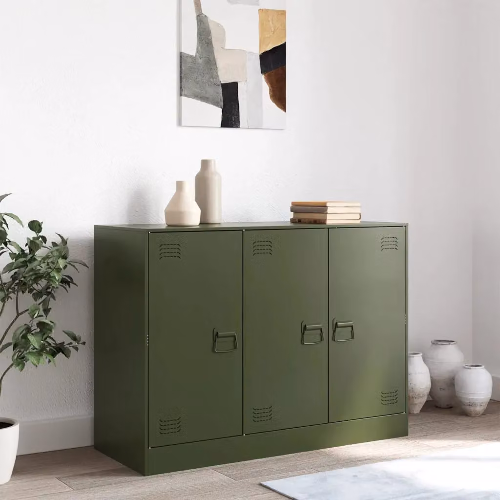 Berkfield Home Industrial Metal Sideboard in Matt Olive Green, W/D/H: 99 x 39 x 73 cm – 2