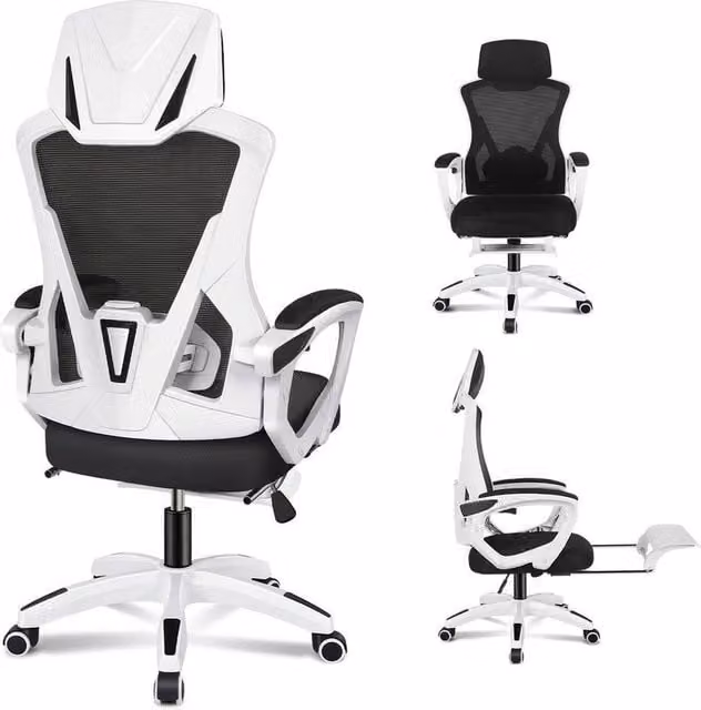 FORGEVIO Ergonomic Mesh Office Chair with Headrest and Armrests in White