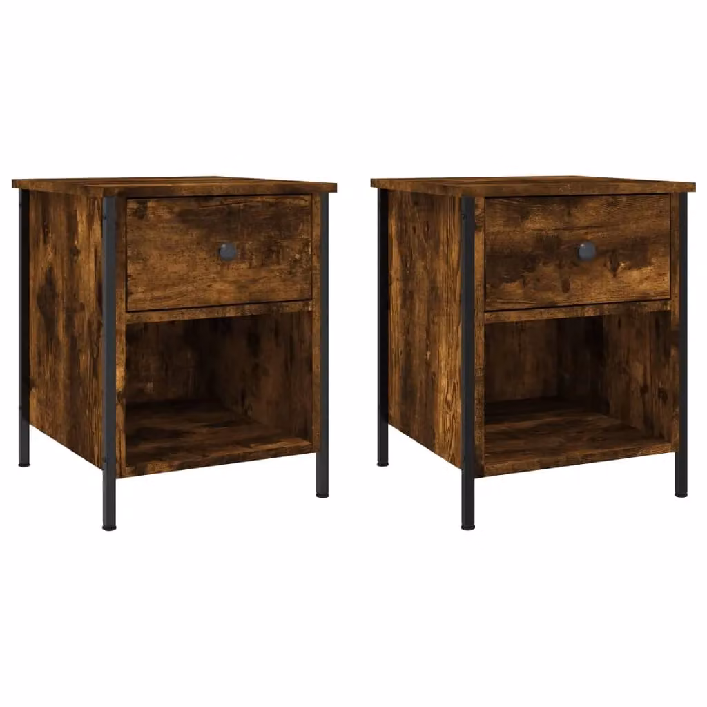 Berkfield Home Set of 2 Bedside Cabinets in Smoked Oak Brown, W/D/H: 40 x 42 x 50 cm – 1