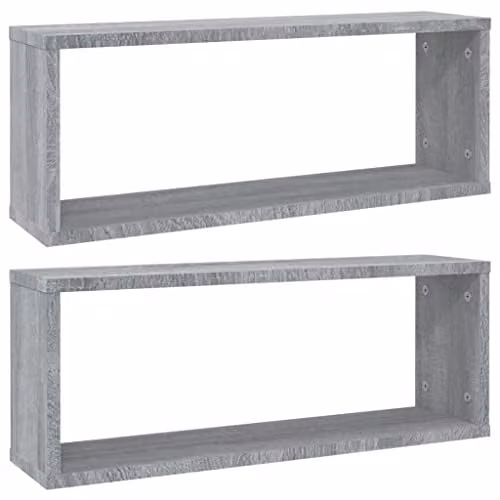 vidaXL Set of 2 Wall Mounted Cube Shelves in Grey Sonoma, W/D/H: 60 x 15 x 23 cm