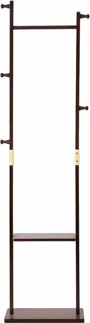 Livingandhome Modern Dual Hook and Rail Matrix Wooden Coat Stand in Walnut Brown