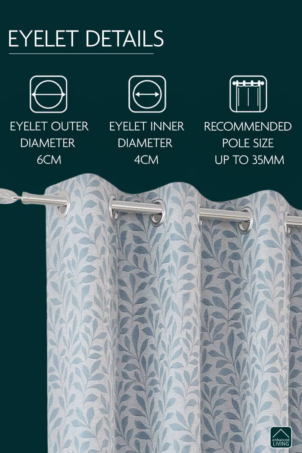 Enhanced Living Sherwood Ice Blue Jacquard Leaf Design Blackout and Thermal Eyelet Curtains, Pair, Width: 168 cm, Drop: 183 cm – 2