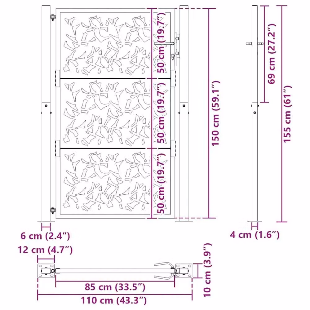 Berkfield Home Beautiful Garden Gate in Black Steel, W: 105 cm, H: 155 cm – 7