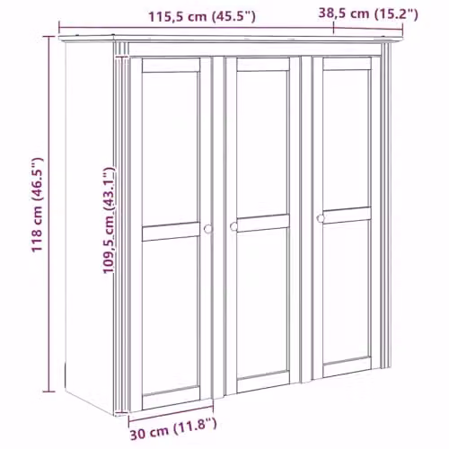 vidaXL BODO Cabinet with Glass Doors in Honey Brown, W/D/H: 117.7 x 35.3 x 38.5 cm – 2