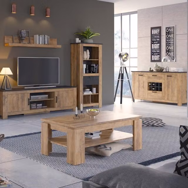 Furniture To Go Rapallo Modern 1-Drawer Bookcase in Brown and Grey Wood